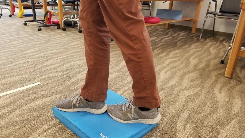 Balance retraining on a foam pad